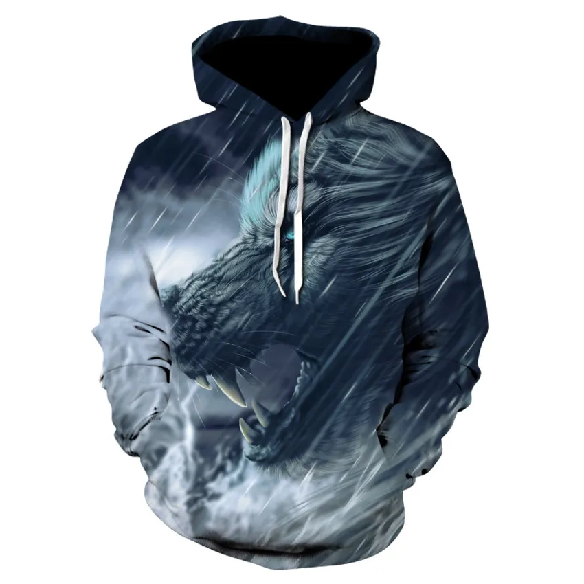 Fashion Trend Brand Men's Cat Digital Print Casual Large Size Hoodie 001