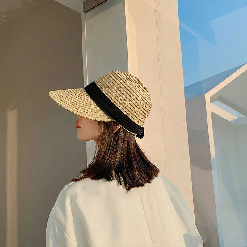 Wide Brim Hats Women Straw Sun Hat Classic Raffia Visor Cap  display picture 1
