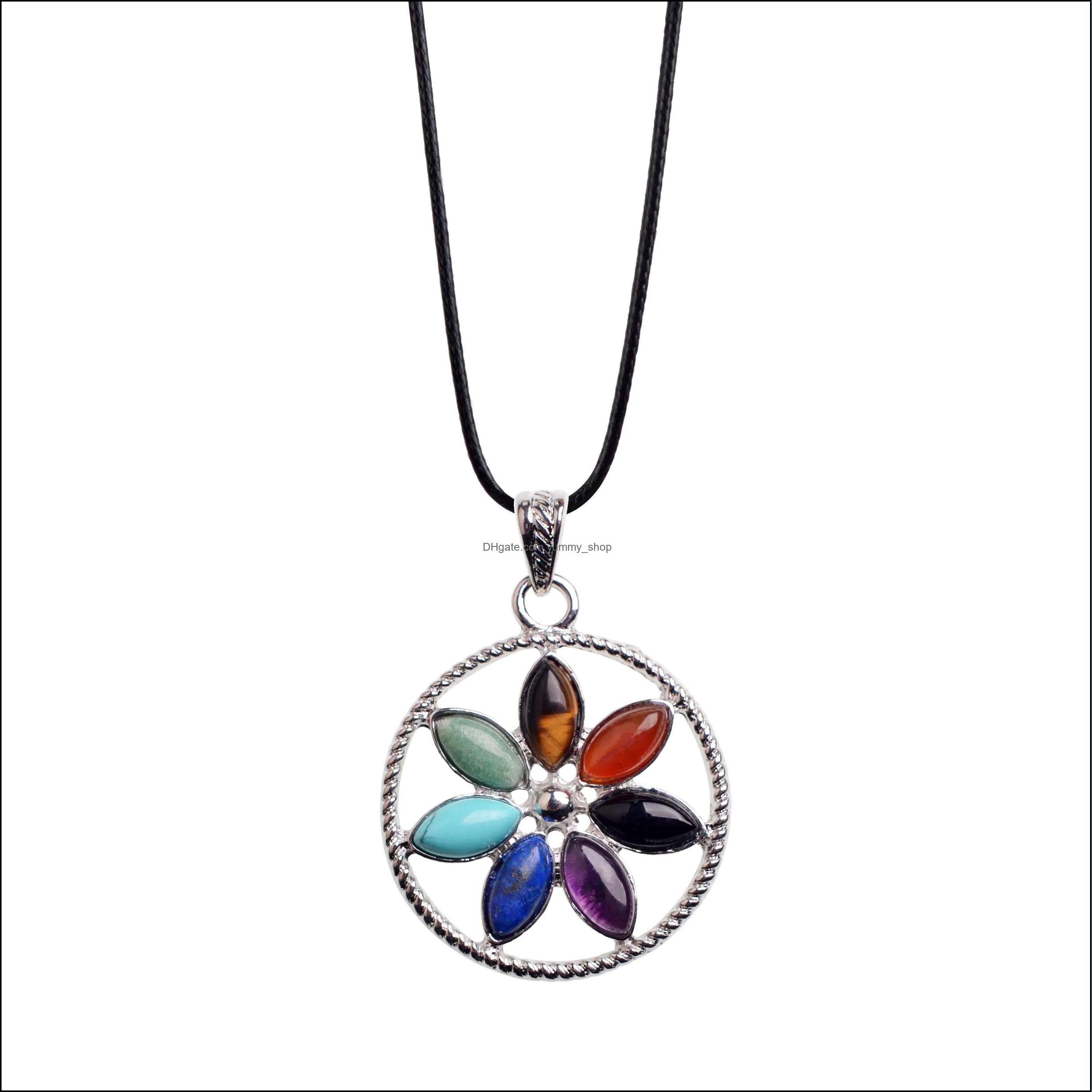 Pendant Necklaces Seven Chakra Men And Women Gemstone Amethyst Rose Crystal Yoga Treatment Healing Jewelry Drop Delivery Pendants Dhpn5