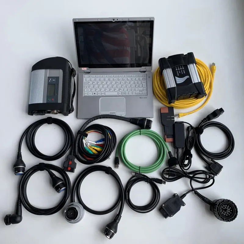 Professionell Auto Diagnostic Tool ICOM Nästa för BMW MB-stjärna C4 SD Compact Multiplexer Cables 2in1 Senaste Soft/Ware i begagnad bärbar dator CF-AX2 I5 CPU 4G RAM 1TB MINI SSD