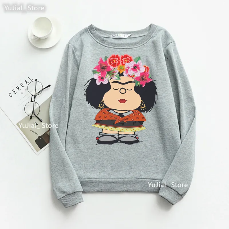 Womens Hoodies Sweatshirts Funny Mafalda Cartoon Sweatshirt Women Clothes Harajuku Kawaii Girls LongSleeved Winter Tracksuit Femme 230227