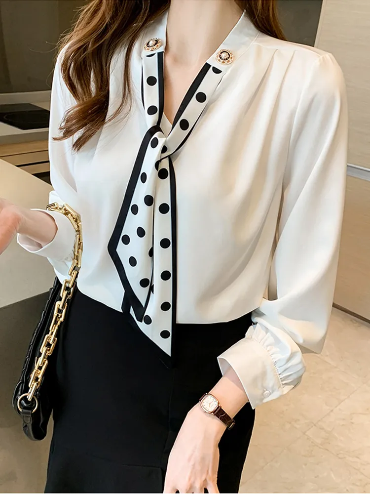 Chemisiers pour femmes Chemises Chemisier manches longues Femme Chemisier en mousseline de soie blanche Chemise Tops Femmes Blusas Mujer De Moda