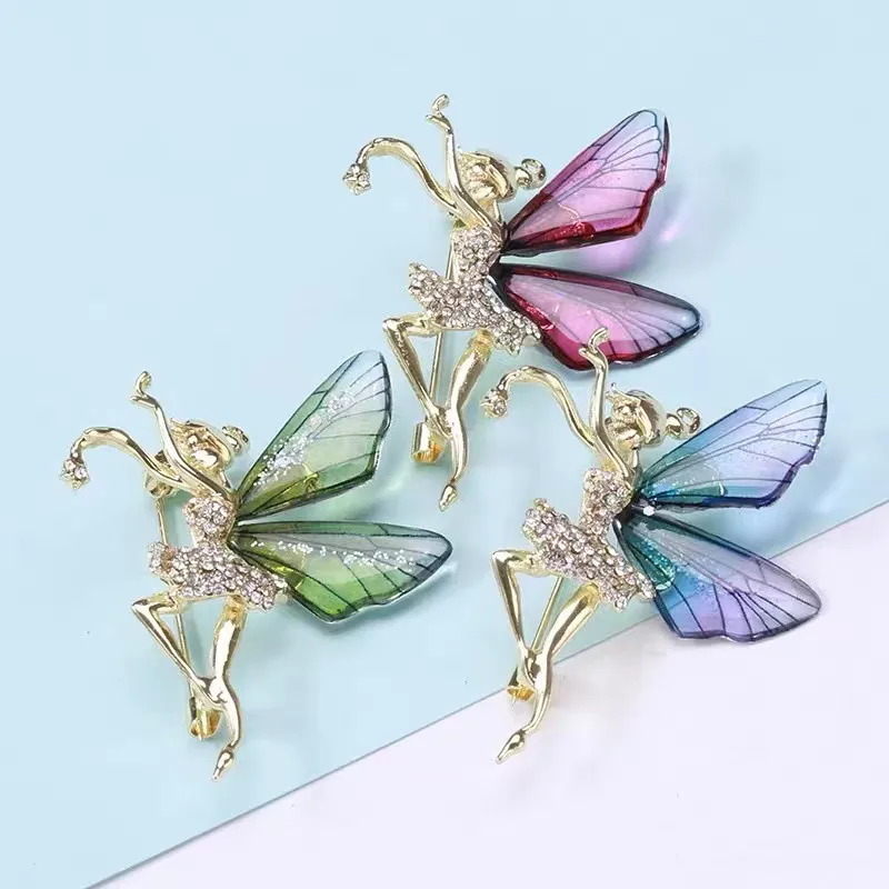 New Butterfly Flower Brooches For Women Charm Angel Inlaid Zircon Metal Lapel Pin Corsage Party Wedding Clothing Jewelry Gifts