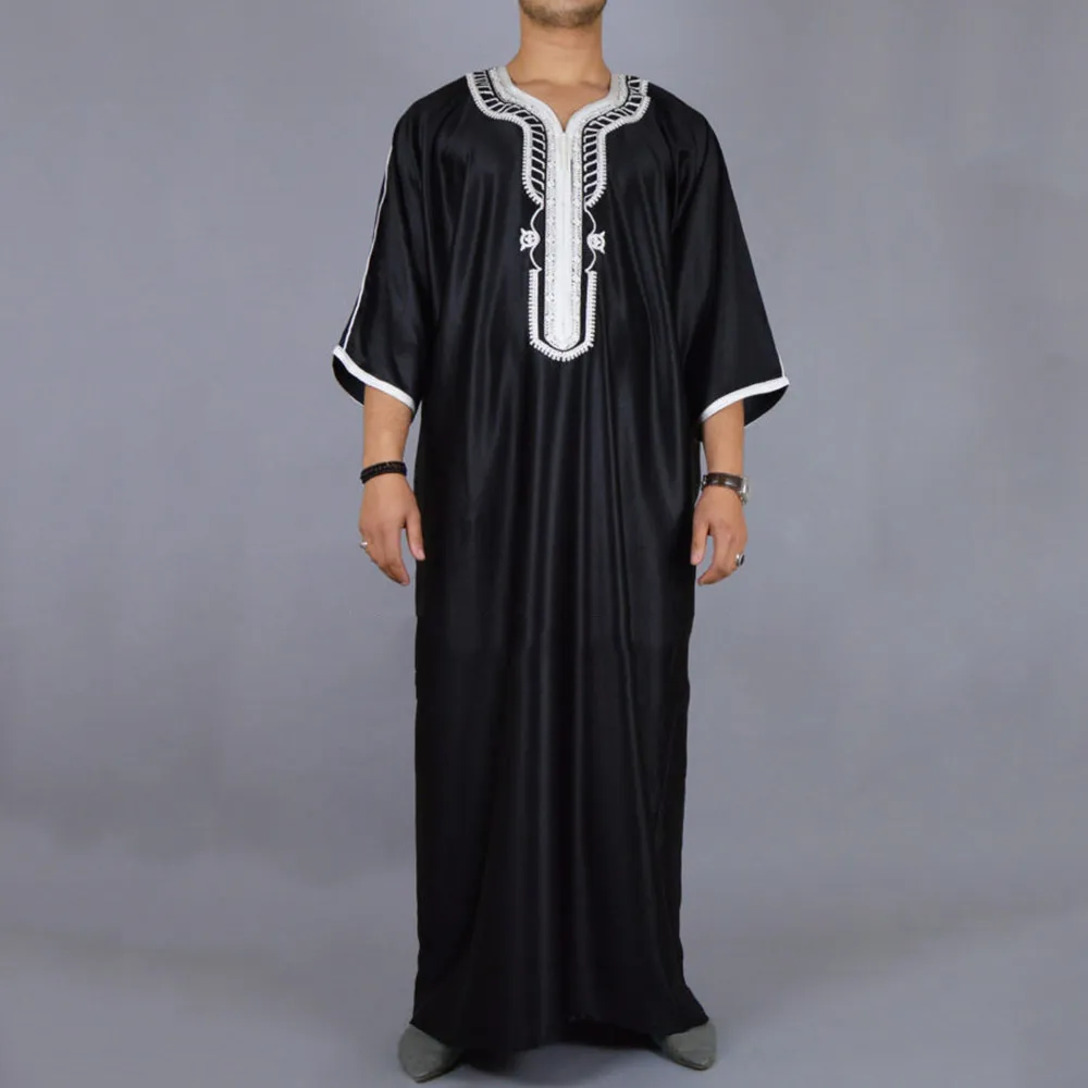 Vêtements ethniques hommes musulmans caftan hommes marocains Jalabiya Dubai Jubba Thobe coton longue chemise décontractée jeunesse Robe noire vêtements arabes grande taille hommes vêtements