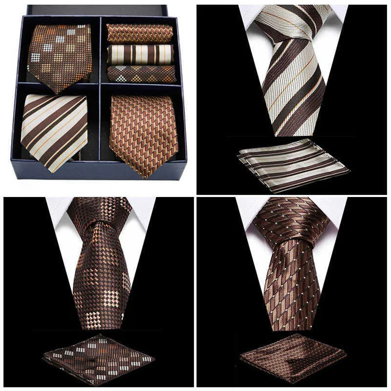 Neck Ties Highend Men's Tie Set Gift Box With Necktie Pocket Square Suits For Party Wedding Business Vintage Floral Gravata For Men Gifts J230227