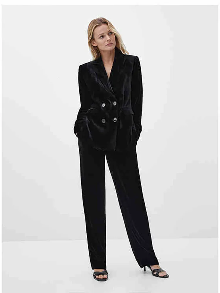 Kadınlar Suits Blazers İnce Fit Velvet Siyah Kadınlar Günlük Blazer 230228