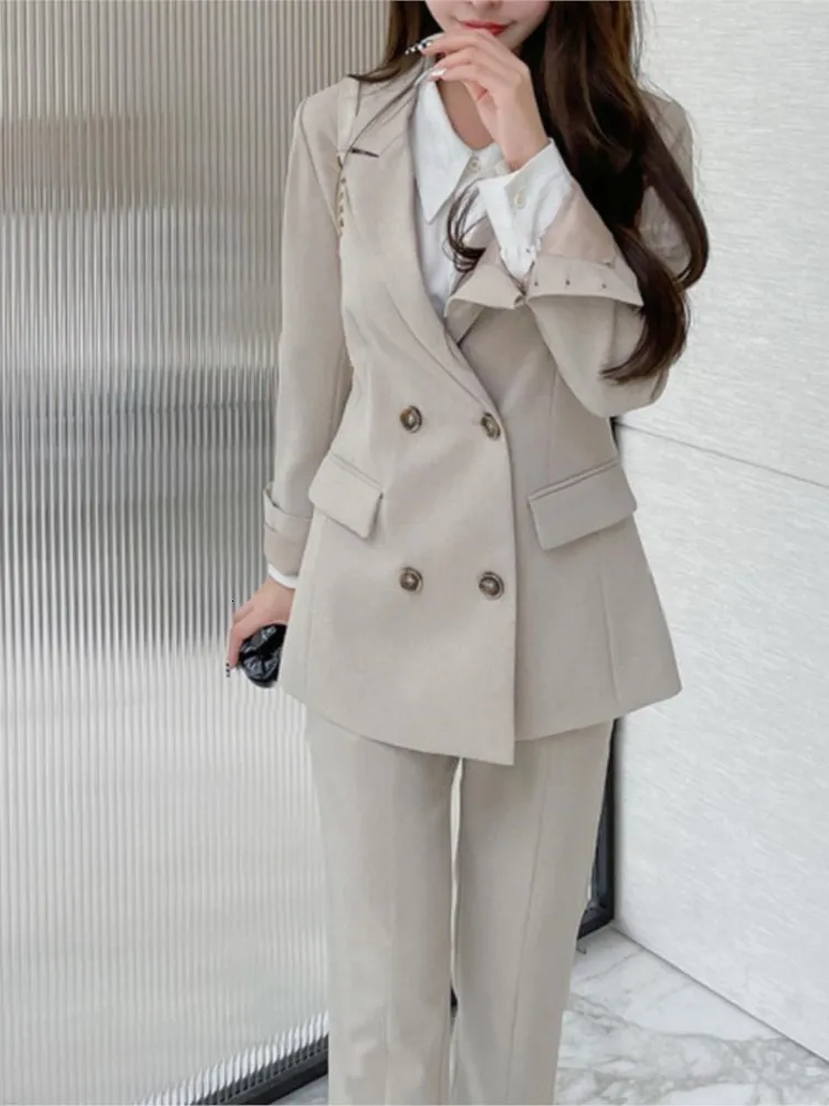 Kvinnors kostymer Blazers Kvinnor Twopiece Set Pantsuit Office Ladies Elegant Blazer Suit Female Jacket Workwear Business Clothes 230227