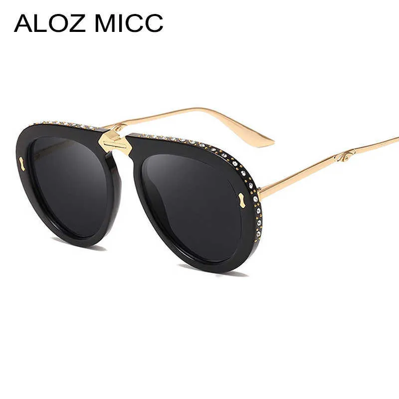 Solglasögon ALOZ MICC 2021 Nya kvinnor Fällbara rampilot Solglasögon för kvinnor Brand Designe Luxury Rhinestone Sun Glasses Kvinnlig skugga Q109J230228