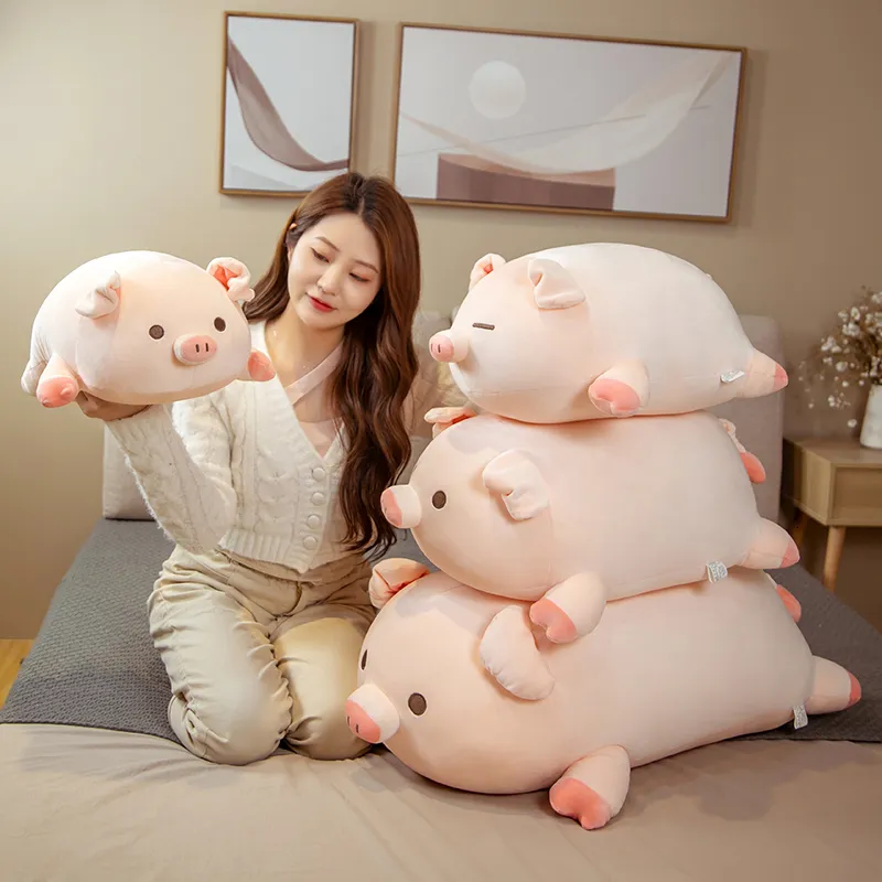 Poupées en peluche 1pc 40/50cm poupée en peluche cochon spongieux couché en peluche cochon jouet Animal doux peluche oreiller pour enfants bébé réconfortant cadeau d'anniversaire 230227