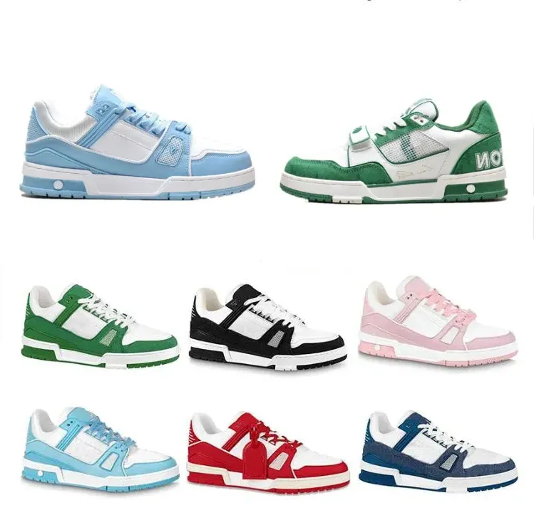 2023 NEW L lu Designer Sneaker Virgil Trainer Casual Shoes Calfskin Leather Abloh White Green Red Blue Letter Overlays Platform Low Sneakers Size 36-45