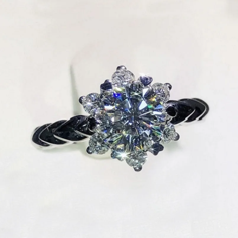 Womens Diamond Ring Fashion Snowflake Moissanite Rings Jewelry Wedding Engagement Ring For Women
