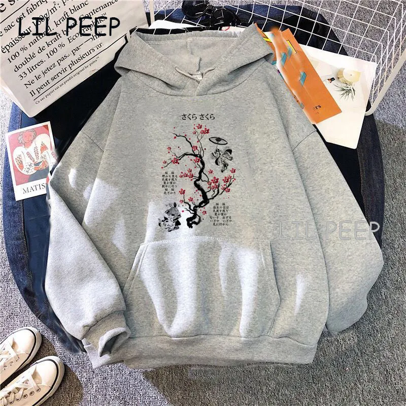 Womens Hoodies Sweatshirts Ink Painting Cherry Blossom Funny print sweatshirt Oversized hoodie fashion casual kawaii style Aesthetic clothes 230227