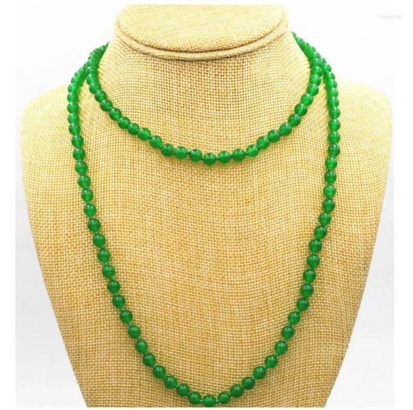 Kedjor modesmycken vackra 6 mm 38 "malaysia gröna jade pärlor ädelsten halsband