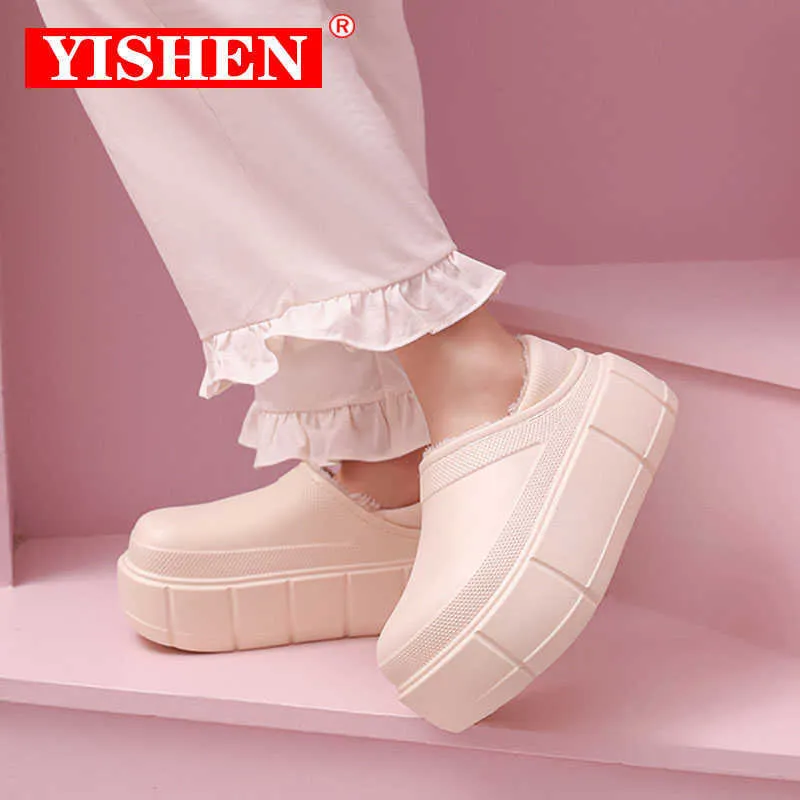 Hausschuhe YISHEN Frauen Hausschuhe Winter Warme Plüsch Wasserdichte Plattform Solide Rutschen Schuhe Schlafzimmer Innen Chunky Schuh Zapatillas De Mujer Z0215