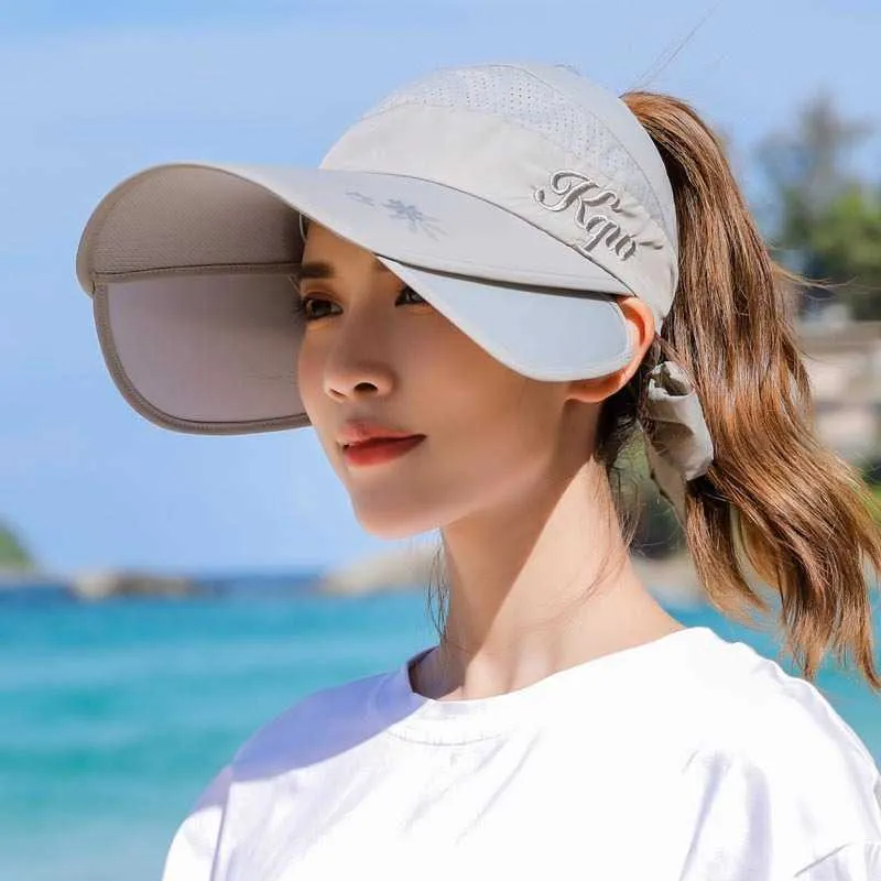 Women's Sun Hat Cycling Breathable Visor Caps Female Scalable Brim Empty  Top Baseball Cap Wide Brim Cap UV Protection Beach Hats