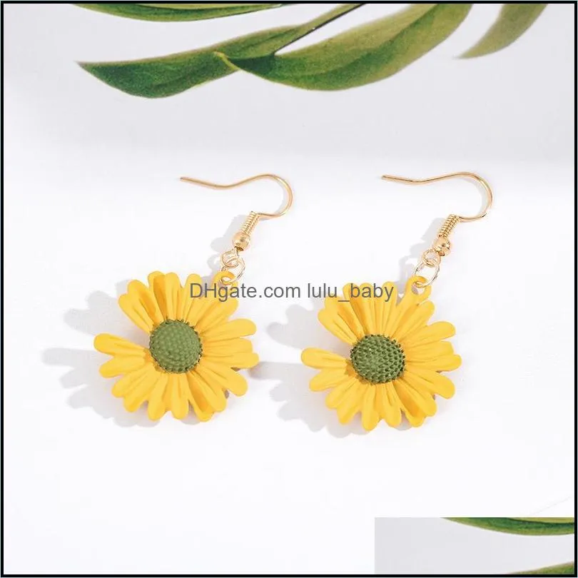 Charm Daisy Flower Earrings Bright Colorf Målning Cabochon Dingle For Women Jewelry Gold Color Passale Drop Delivery Dhabg