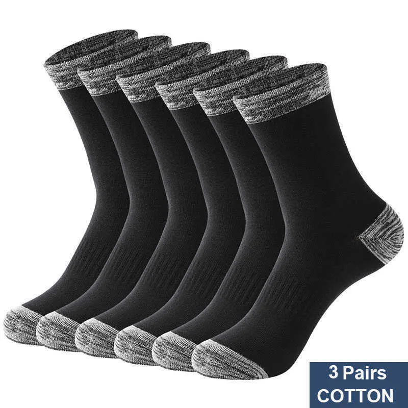 Men's Socks 3 Pair Winter Men Socks Cotton Black Leisure Business Long Socks Walking Running Hiking Thermal Socks For Male Plus Size 4248 Z0227