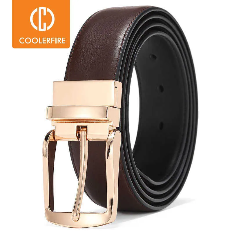 Belts Men Reversible Dress Belts Casual High Quality Belt Genuine Leather Belt Male Vintage Luxury Coolerfire HQ108 Z0228