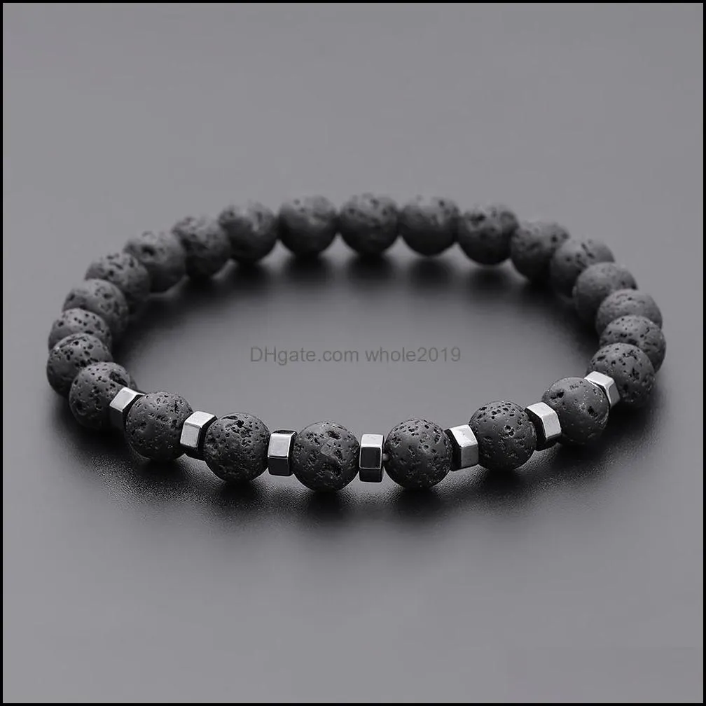 Beaded 8Mm Lava Stone Black Beads Strand Bracelet For Women Men Yoga Buddha Energy Jewelry Drop Delivery Bracelets Dh7Tz