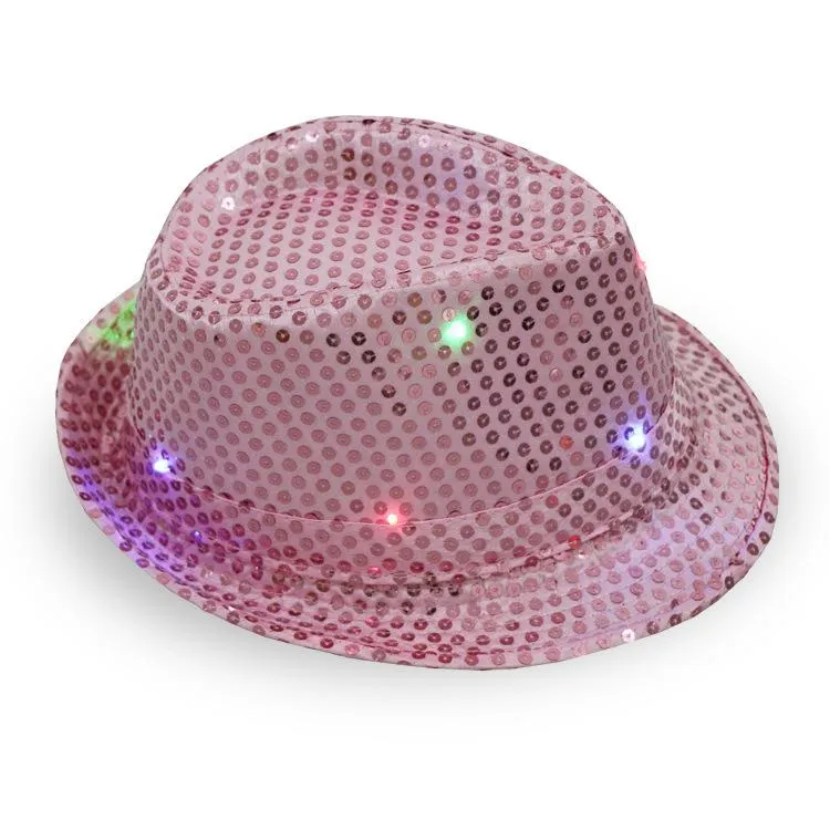 LED Caz Şapkaları Yanıp Sönen Light Up Fedora Caps Pullu Kap Fantezi Elbise Dans Parti Şapkaları Unisex Hip-Hop Lambası Aydınlık Kap A0301