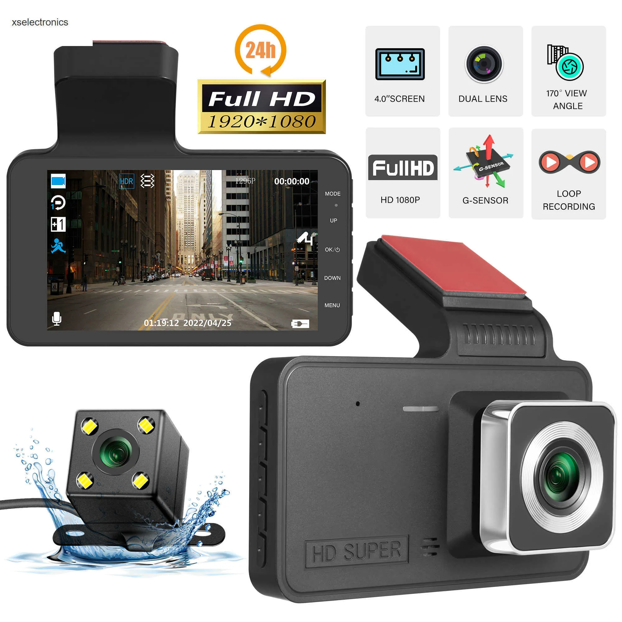 Update 4.0In Dash Cam Car DVR 24H HD 1080P Dash Camera Dual Lens Video Recorder 1080P Black Box Cycle Dashcam Mirror Driving Recorder Car DVR