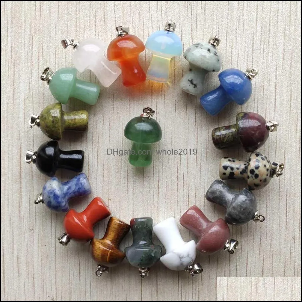 Charms Moda de pedra natural Quartz Crystal Fluorite Cogumelo pingentes para acessórios de jóias Fazendo entrega de gota por atacado Findin Dhzna