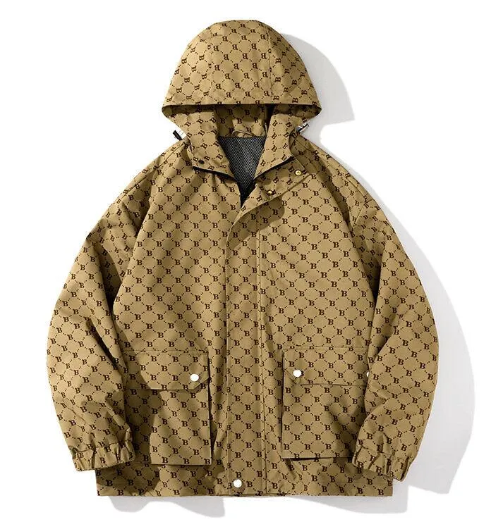B Print Hooded Windbreaker Jacket Zip Up Overdimased Men Designer Jacket Spring Mens Coats