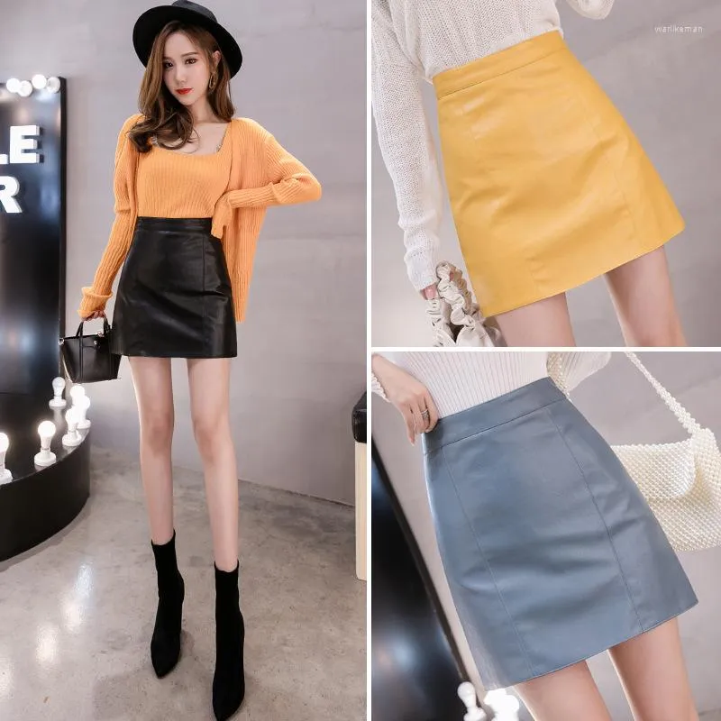 Skirts 2023 Autumn And Winter Pu Stitching Women Skirt Zipper A-shaped Bag Hip High Waist Leather Female