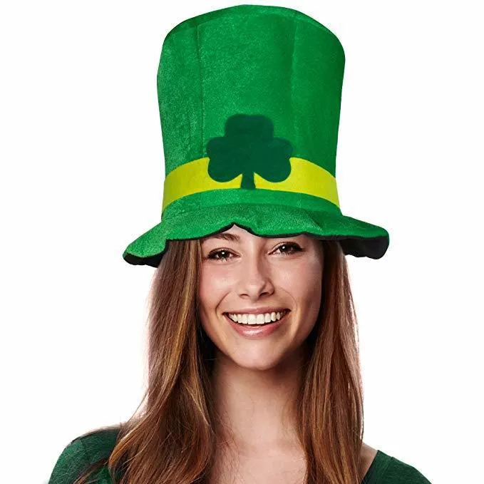 Roliga hattar Saint Patrick's Day Shamrock Green Velvet Top Hat For Men Women Party Favors