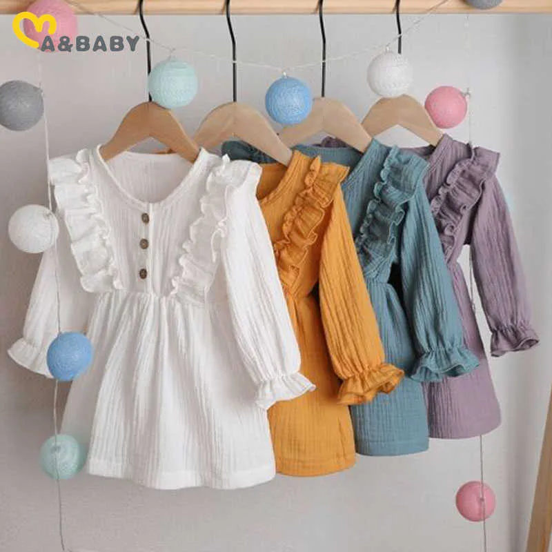 Abiti da ragazza MaBaby 6M5Y Toddler Infant Baby Kid Girls Dress Ruffle Button Manica lunga Aline Abiti per ragazze Abbigliamento estivo Z0223