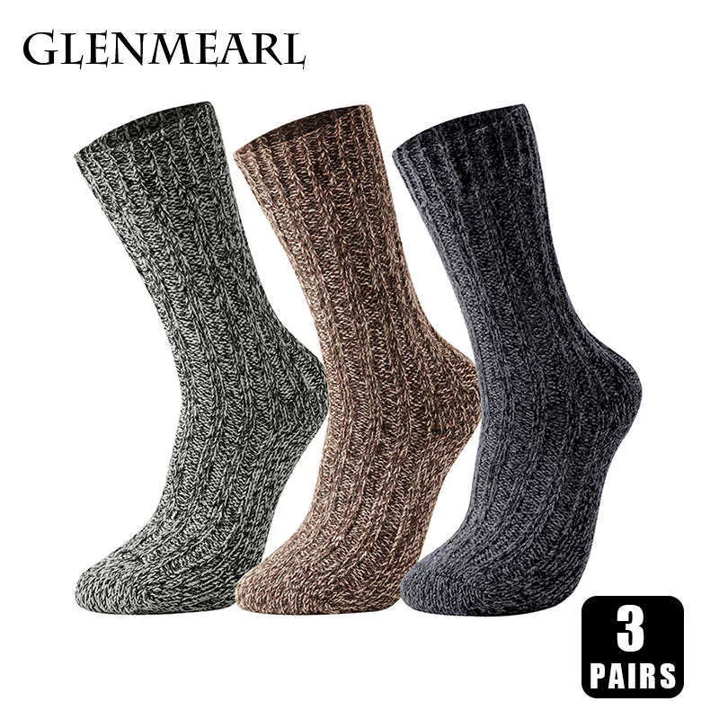 Herrstrumpor 3 par Merino Wool Socks For Men Super Thick Warm Snow Winter Sock High Quality Casual Outdoor Male's Soft WomenMiddle Socks Z0227