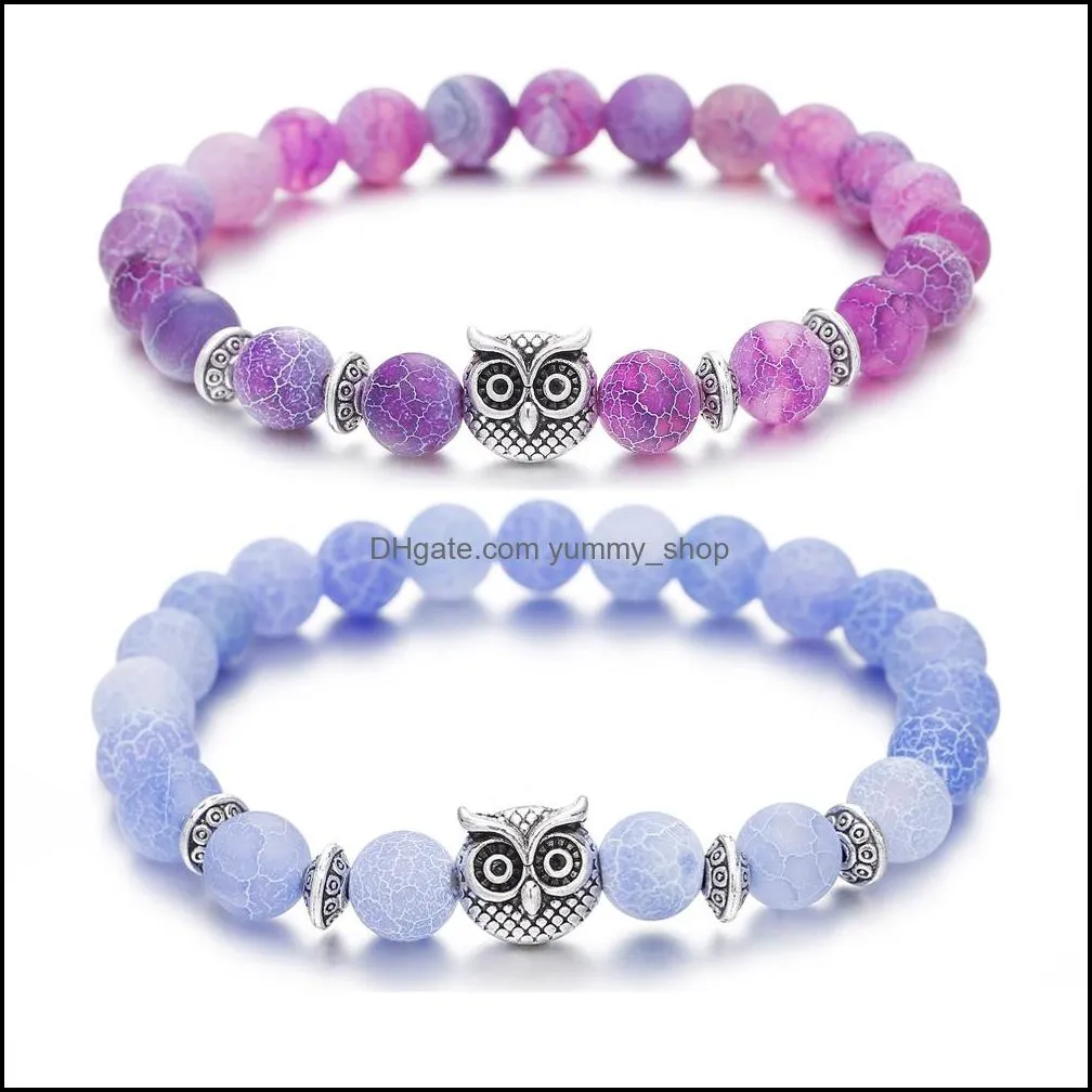 Perline Inner Peace Heart Healing Ametista Pietra Gufo Fili Mano Bracciale 8Mm Perline Energia Gemma Viola Sier Per Donne E Uomini Dr Dhpwm