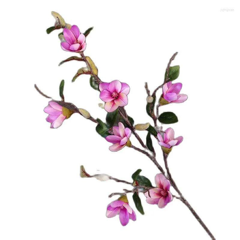 Dekorative Blumen, ein künstlicher Magnolien-Denudata-Zweig, 8 Köpfe, künstlicher Yulan-Baumstamm mit grünen Blättern für Hochzeits-Mittelstücke, Blumen