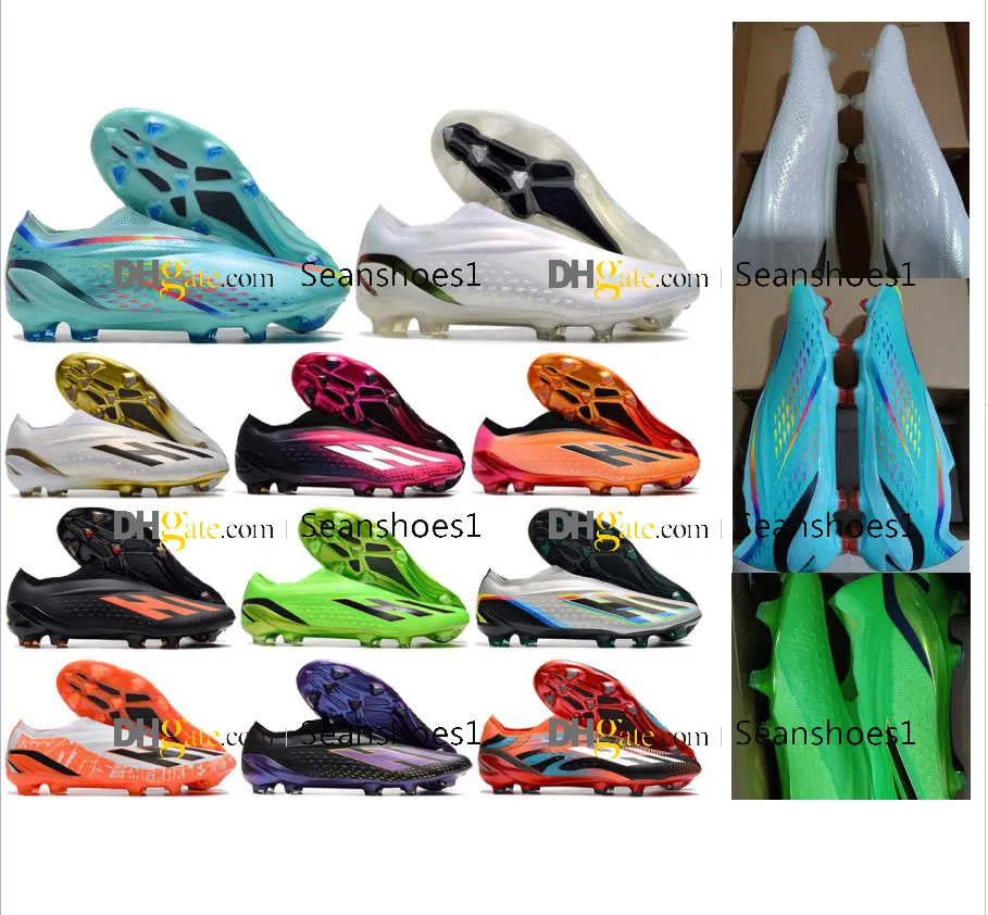 هدايا حقيبة رجال كرة القدم أحذية X Speedportal FG Laceless Soccer Shoes Mens Toy Soft Leather Training Electroplate Outdoor Ground Spikes Sleats Size US 6.5-11