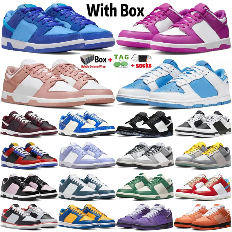 2023 mit Box Factory_Footwear Designer Low Laufschuhe Männer Frauen Active Fuchsia Blue Raspberry Rose Whisper Reverse UNC Vintage Navy Herren Trainer Sport Sneakers