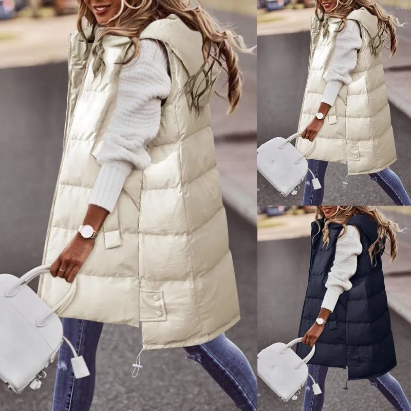 Cappotto da donna in piumino allentato Cappotto da donna Solido Casual Giacca con tasca con cappuccio Senza maniche Parka con cerniera