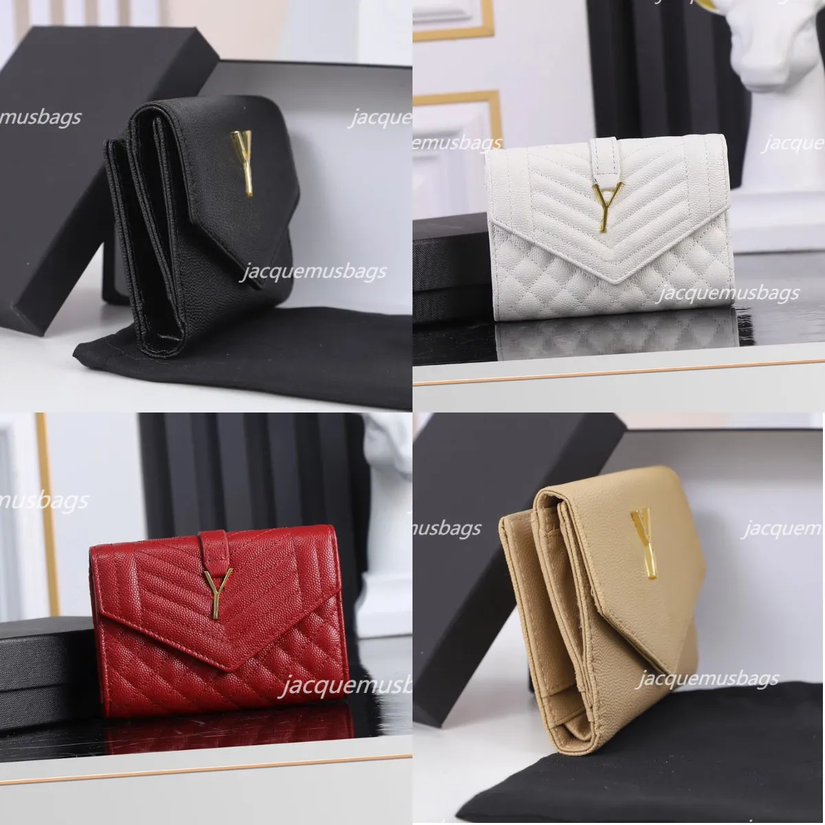 Cassandre Matelasse Compact Tri Fold Wallet Designer Luxe Cassandra Wallets Cion Purse Handgreep Saints Cash Grain de Poudre reliëf lederen kaarthouder