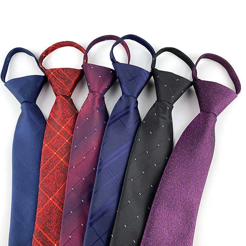 Nekbanden Pretieed Tie Zipper Neck Heren Skinny 7cm Zipper Ntralte Rood Zwart Blue Solid Color Business Style Business Pretied Neck Tie J230227