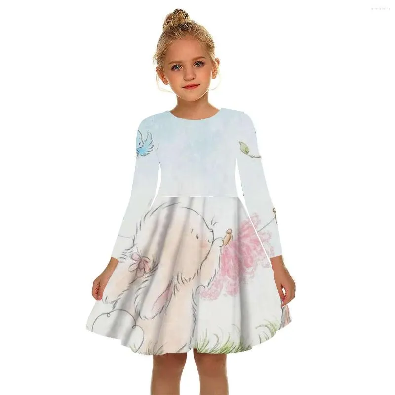 Girl Dresses Girls Summer Print Sweater Cartoon Children Clothes Party Casual Dress Baby 2-17 Years Old