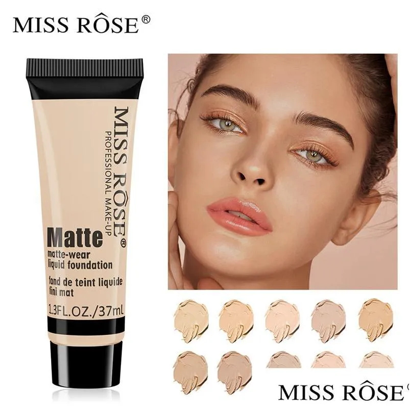 Fondation Miss Rose Professional Base Matte Liquid Makeup Imperproof Face Corpelle Cosmetics Réparation de maquillage Drop Livilar