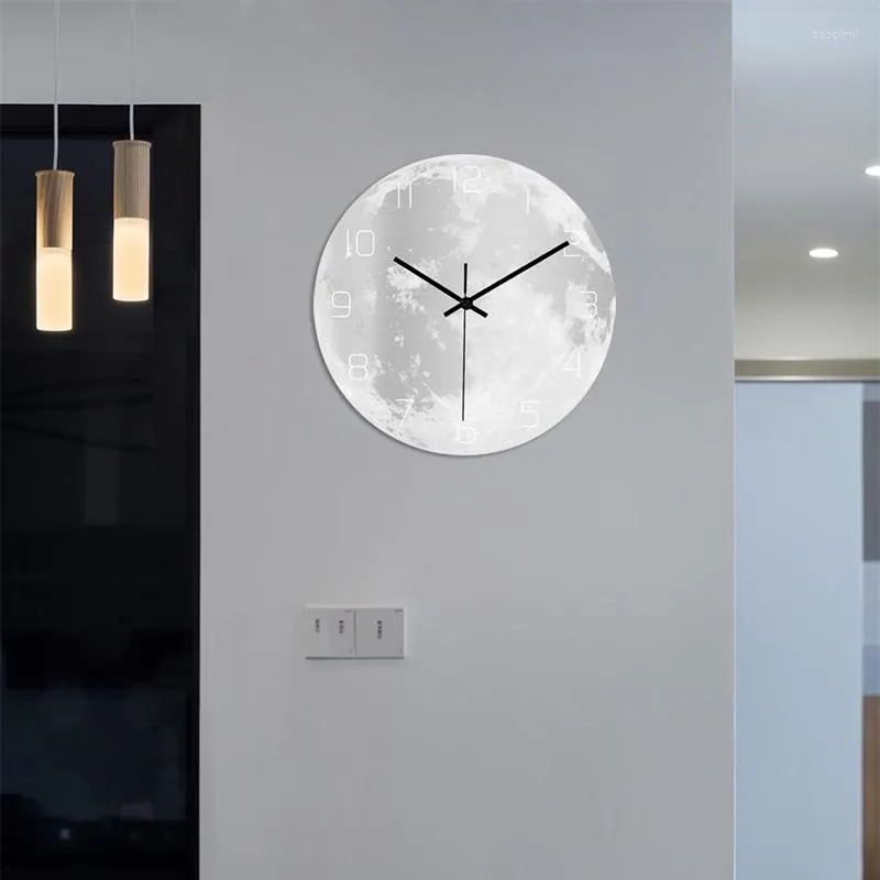 Wall Clocks Luminous Glowing Clock Silver Moon Acrylic Circular Mute Movement Needle Living Room Home Decor