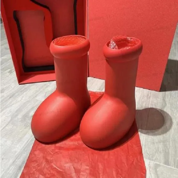 Jungen-Stiefel für Herren und Damen, Designer-Stiefel, Regenstiefel, großer roter Stiefel, dicker Boden, rutschfeste Stiefeletten, Gummi-Plattform, modische Schuhe, runde Zehen