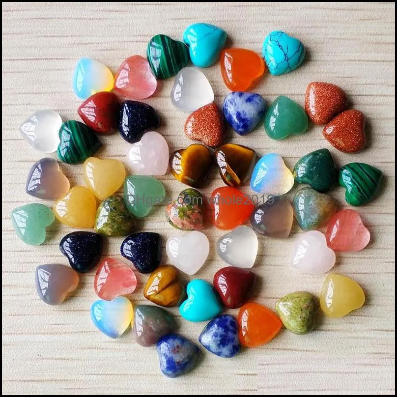 Stone Reiki 10mm Heart Quartz Loose Cab Cabochons Seven Chakras pärlor för smycken som gör läkande kristall grossist droppleverans dhkyr