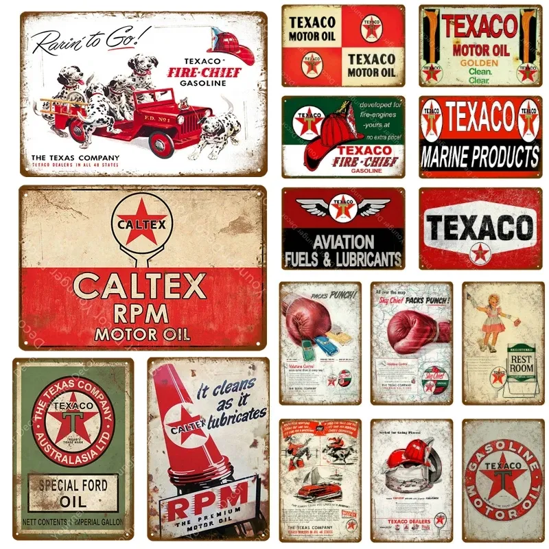 Texaco Benzin Metall Blechschilder Caltex RPM Motoröl Poster Wandaufkleber Vintage Kunst Gemälde Plakette Tankstelle Shop Garage Dekor Gemälde 20 x 30 cm Woo