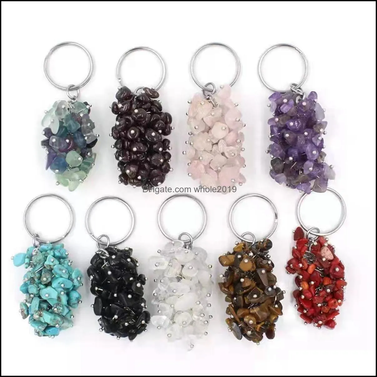 Nyckelringar Healing Crystal Grape Chain Mticolored Cluster Dangle Handmade Wire Wrapped Chip Tumble Stone Gemstone Keychain Gifts Boho DHFMP