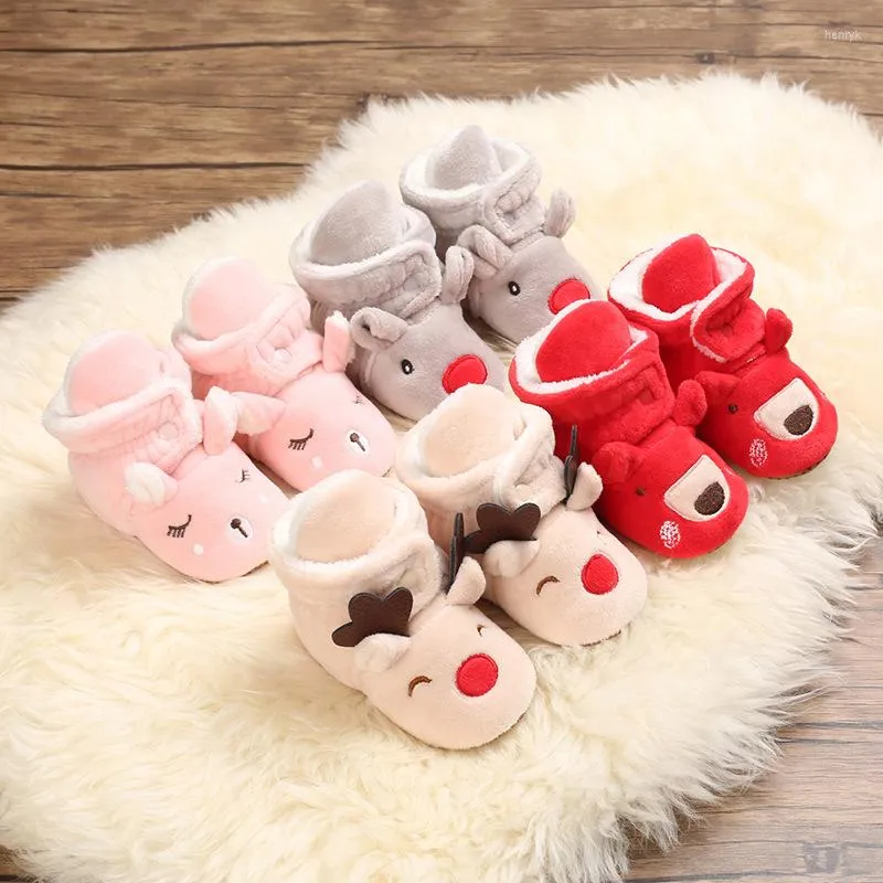 First Walkers Baby Winter Warm Shoes Soft Snow Boots Cotton Girls Boys Walker Shoe Infant Toddler Kids Short Plush Christmas