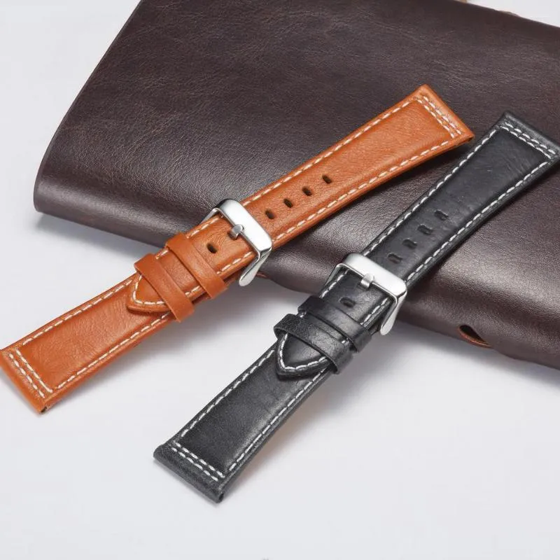 Watch Bands Band Leather Women Men Strap 22mm 24mm Belt Vintage Wrist High Quality Green Black Soft Cowhid