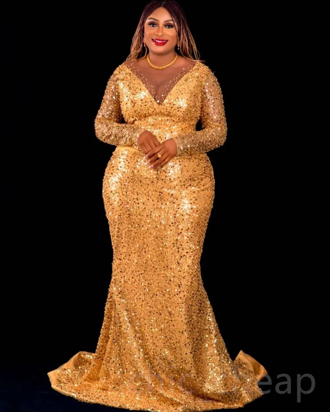 2023 Arabic Aso Ebi Mermaid Gold Prom Dresses Beaded Sequined Lace Evening Formal Party Second Reception Birthday Engagement Bridesmaid Gowns Dress ZJ477