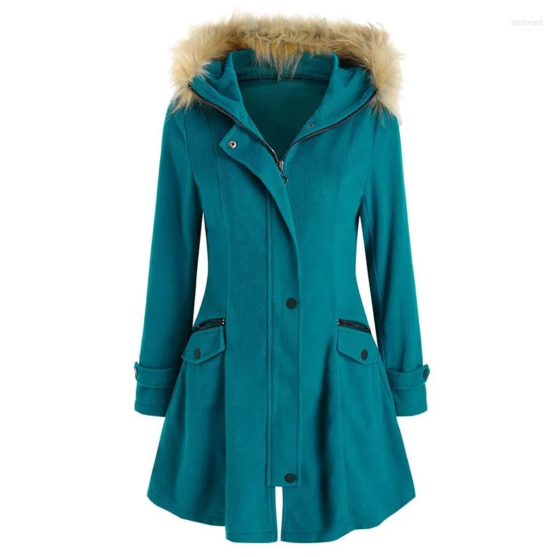 Damesjacks mode faux bont inzet met hooded wollen blend jas wollen wijd getailleerde ritssluiting voor vrouwen herfst winter