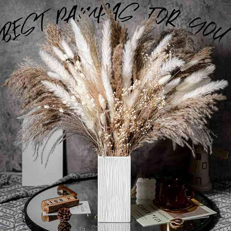 Dekorativa blommor kransar 100st Pampa Bouquet Natural Dried Flower Boho Home Decor for Wedding Centerpieces Tables Pampas Grass Decoration 230227